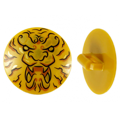pearl gold minifigure shield circular convex face with black and gold ninjago lion head pattern