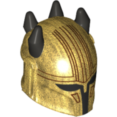pearl gold minifigure headgear helmet with horns sw mandalorian with thin dark red lines and black horns pattern armorer