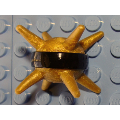 pearl gold bionicle thornax fruit spiked ball with molded hard plastic black band pattern - flexible rubber