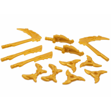 pearl gold minifigure weapon pack dragon sickles swords shuriken throwing stars hooks 12 in bag multipack