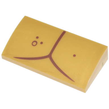 pearl gold slope curved 2 x 4 x 2 3 with bottom tubes with reddish brown curved lines and dots pattern