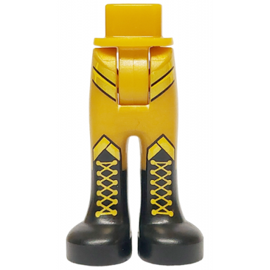 pearl gold mini doll hips and trousers with back pockets with molded black boots and printed gold stripes and laces pattern - thick hinge