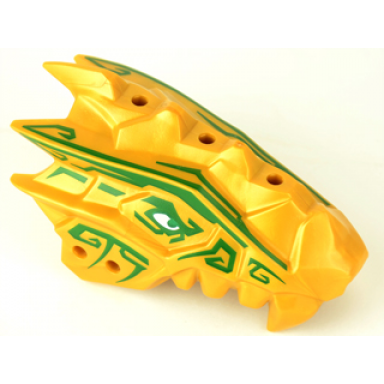 pearl gold dragon head ninjago jaw upper spiny with dark green stripes and white eyes pattern