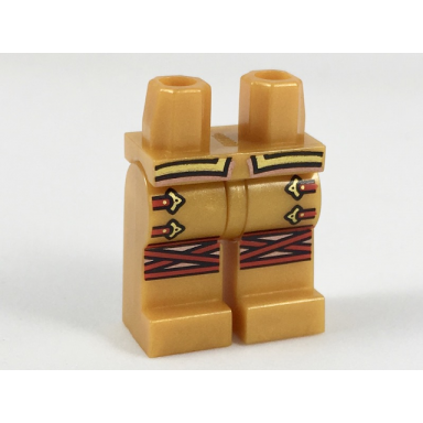 pearl gold hips and legs with gold belt and clasps red crisscross knee wrappings pattern