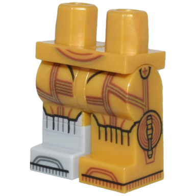 pearl gold hips and legs with molded light bluish gray lower leg boot right and printed sw c-3po droid with reddish brown and black lines and circles pattern