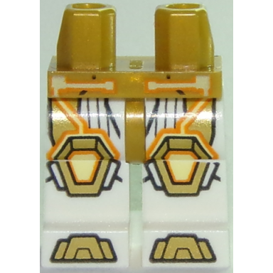 pearl gold hips and white legs with gold orange and yellow trim lines knee pads and sandals pattern