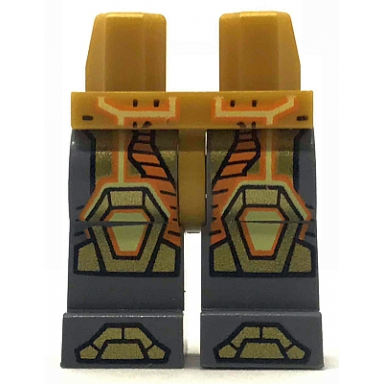 pearl gold hips and dark bluish gray legs with orange and yellow circuitry gold hexagonal knee pads and boots pattern