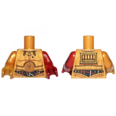 pearl gold torso sw c-3po with dark blue red and white wires pattern dark red arm left with c-3po droid pattern pearl gold arm right with c-3po droid pattern dark red hand left pearl gold hand right