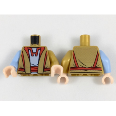 pearl gold torso robe over bright light blue shirt red belt and trim pattern pearl gold arm left bright light blue arm right light nougat hands