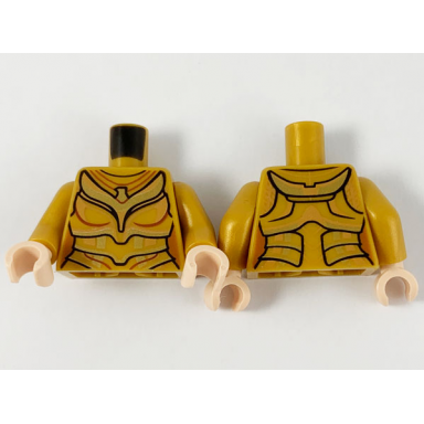 pearl gold torso female plate armor gold eagle and trim with black and reddish brown contour lines pattern pearl gold arms light nougat hands