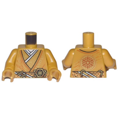 pearl gold torso tunic over layered white and gold robe 2 clasps and gold ninjago logogram pattern pearl gold arms pearl gold hands