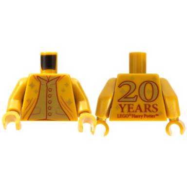 pearl gold torso jacket with gold stars over gold shirt with 5 buttons 20 years lego harry potter on back pattern pearl gold arms pearl gold hands