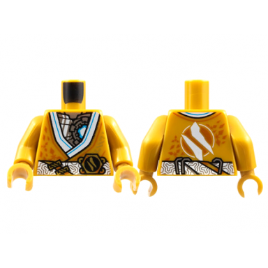 pearl gold torso tunic white hems and belt silver chest with dark azure light ninjago logogram letter z pattern pearl gold arms pearl gold hands