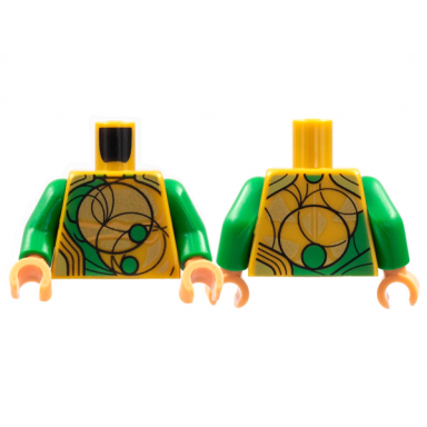 pearl gold torso armor green and gold circles black curves pattern green arms nougat hands