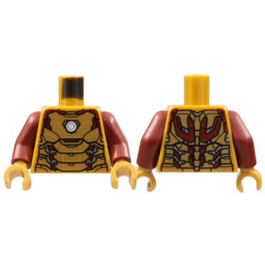 pearl gold torso iron man plate armor silver circle and trim dark red edges pattern dark red arms pearl gold hands