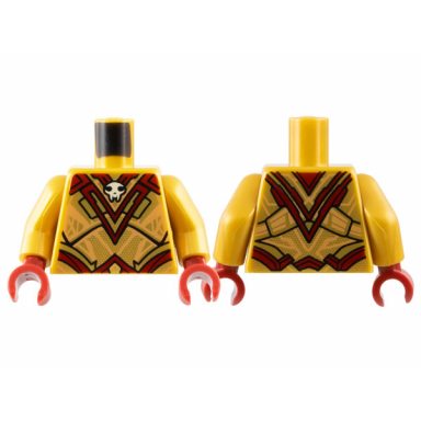 pearl gold torso armor with dark red panels and trim and white skull at neck pattern pearl gold arms dark red hands