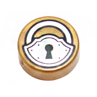 pearl gold tile round 1 x 1 with black and silver padlock pattern