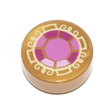 pearl gold tile round 1 x 1 with bright pink dark pink and magenta faceted jewel pattern