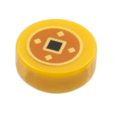 pearl gold tile round 1 x 1 with black and gold squares in dark orange circle pattern chinese lucky coin