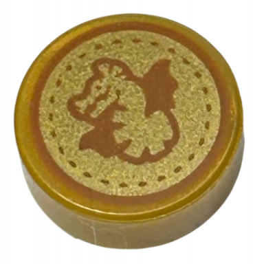 pearl gold tile round 1 x 1 with dark orange dragon and dotted circle on gold background pattern hp unum galleon