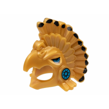pearl gold minifigure headgear headdress aztec bird with black feather tips and medium azure eyes and cheeks pattern