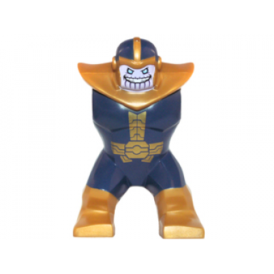 pearl gold body giant thanos with dark blue outfit and lavender face pattern