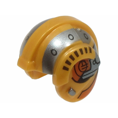 pearl gold minifigure headgear helmet sw rebel pilot with pearl dark gray stripes and dark orange and dark brown markings pattern