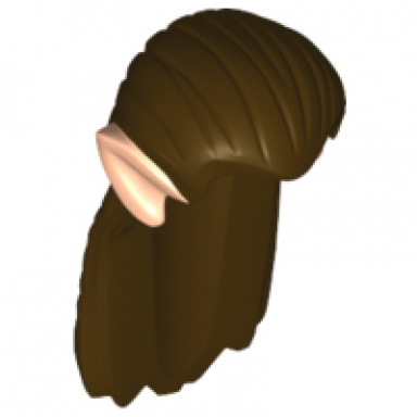 dark brown minifigure hair long straight with light nougat elf ears pattern