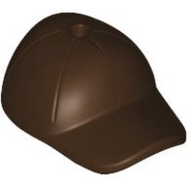dark brown minifigure headgear cap - short curved bill with seams and hole on top