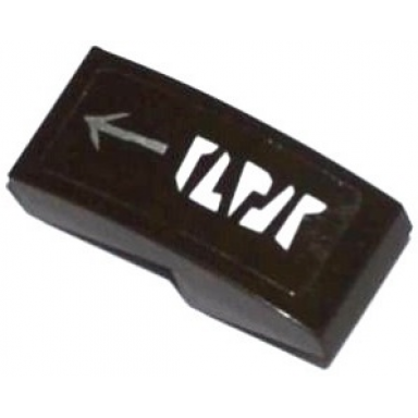 dark brown slope curved 2 x 1 x 2 3 with white alien characters and silver arrow pattern model right side sticker - set 70145