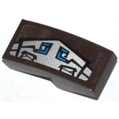 dark brown slope curved 2 x 1 x 2 3 with blue and silver gorilla armor pattern model left side sticker - set 70125
