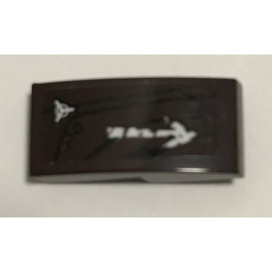 dark brown slope curved 2 x 1 x 2 3 with metal plates white arrow target and scratches pattern model left side sticker - set 70228