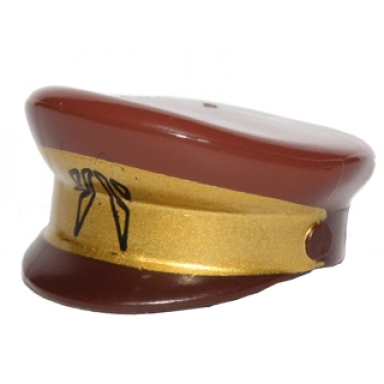 dark brown minifigure headgear cap captain with gold stripe black insignia and reddish brown top pattern sw naboo security guard