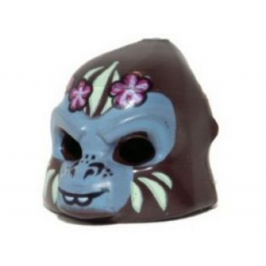 dark brown minifigure headgear mask gorilla with gray face light yellow face paint and pink flowers pattern