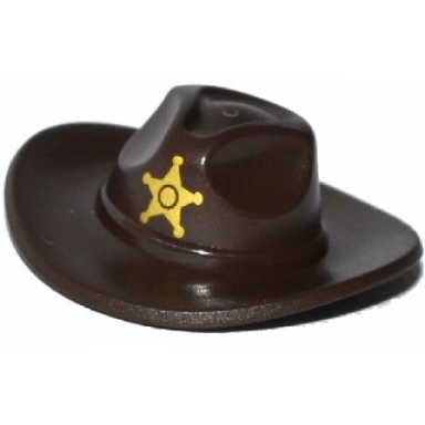 dark brown minifigure headgear hat very wide brim outback style fedora with gold sheriff star pattern