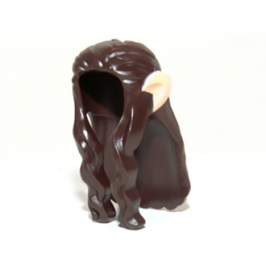 dark brown minifigure hair long wavy with braid and light nougat elf ears pattern