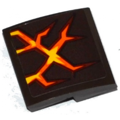 dark brown slope curved 2 x 2 x 2 3 with brown orange and yellow cracks pattern sticker - set 70313