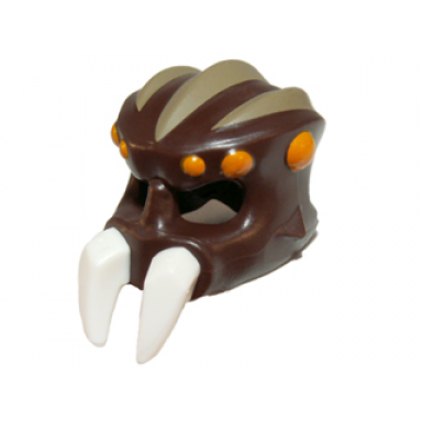 dark brown minifigure headgear mask spider with molded white pincers and printed orange spots and dark tan ridges pattern