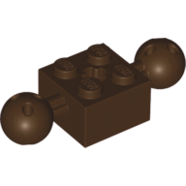 dark brown technic brick modified 2 x 2 with 2 ball joints and axle hole
