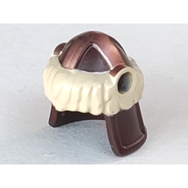 dark brown minifigure headgear helmet barbarian with tan fur and copper markings pattern