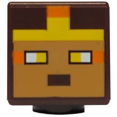 dark brown minifigure head modified cube with pixelated medium nougat face yellow eyes and headband with orange trim pattern minecraft golden knight