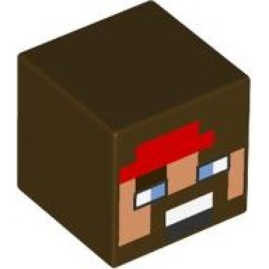 dark brown minifigure head modified cube with pixelated nougat face beard red bandana medium blue eyes mouth with white teeth pattern minecraft swashbuckler