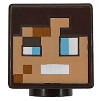 dark brown minifigure head modified cube with pixelated nougat face dark orange spots medium azure eyes and white mouth pattern minecraft dimensional defender