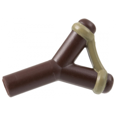 dark brown minifigure weapon slingshot with dark tan band pattern