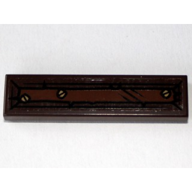 dark brown tile 1 x 4 with reddish brown rectangle and 3 screws pattern sticker - set 79010