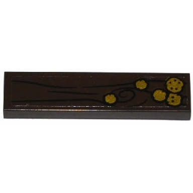 dark brown tile 1 x 4 with wood grain and 5 gold coins pattern sticker - set 79008