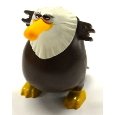 dark brown body angry birds mighty eagle with fixed flexible rubber bright light orange beak and printed eyes black tail feathers white head and bright light orange feet pattern