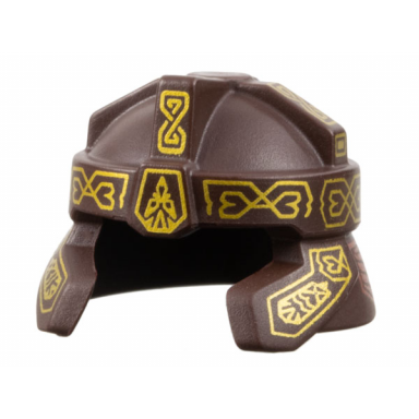 dark brown minifigure headgear helmet castle with cheek and neck protection with gold ornaments and copper armor panels pattern gimli