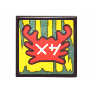 dark brown tile 2 x 2 with red crab and white ninjago logogram ab on yellow and green background pattern sticker - set 70620