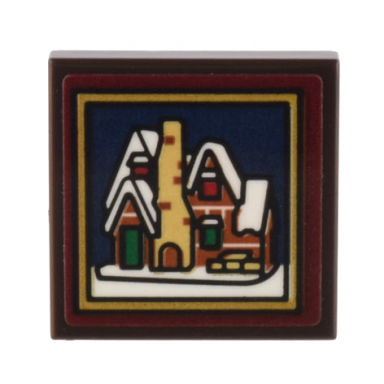dark brown tile 2 x 2 with framed picture of gingerbread house set 10267 pattern sticker - set 10308